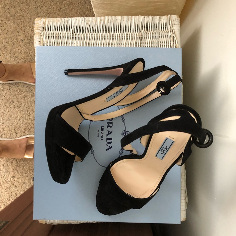 Prada Black Suede Stiletto Heels with Ankle Strap